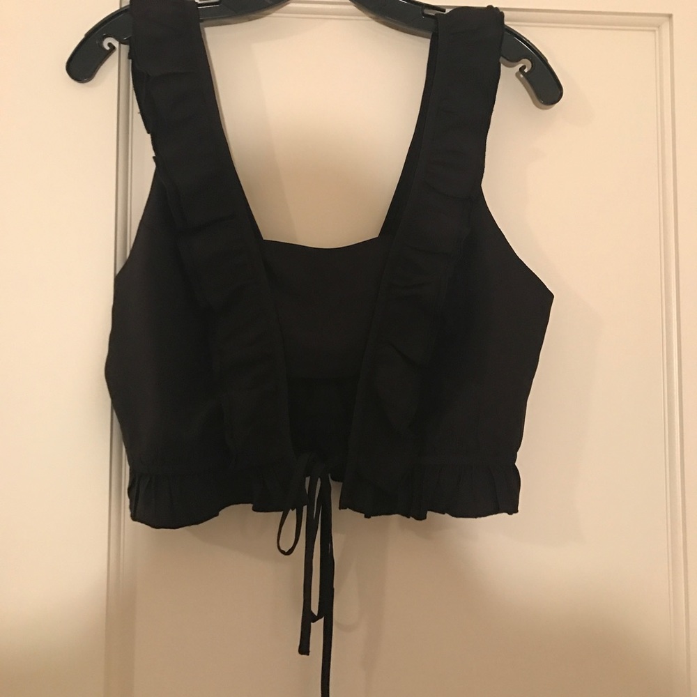 Black Cropped Ruffle Top